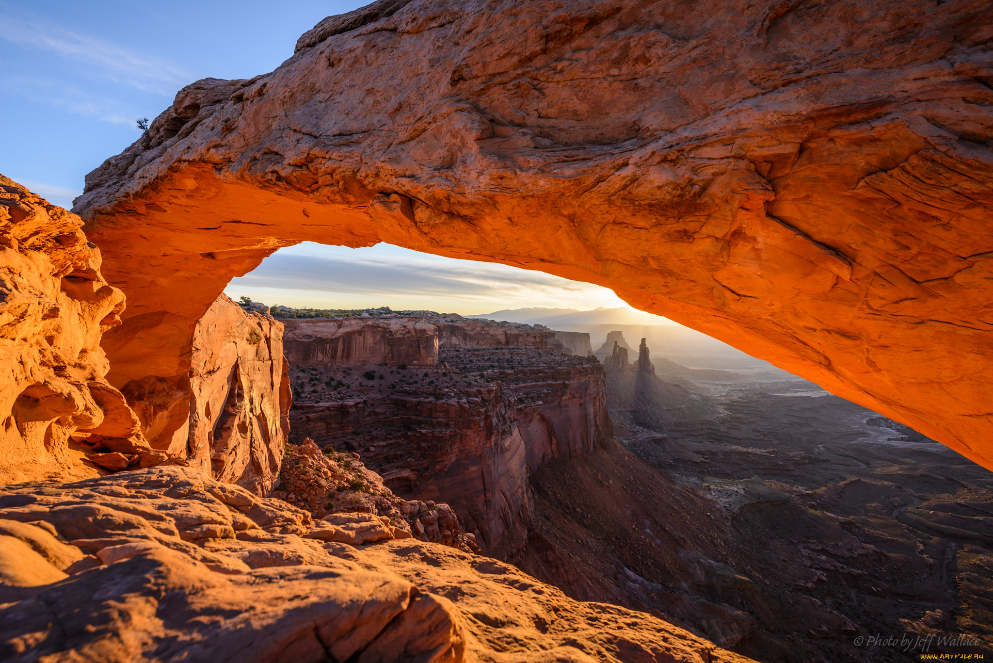 , , jeff, wallace, mesa, arch, glow, and, shadows, 